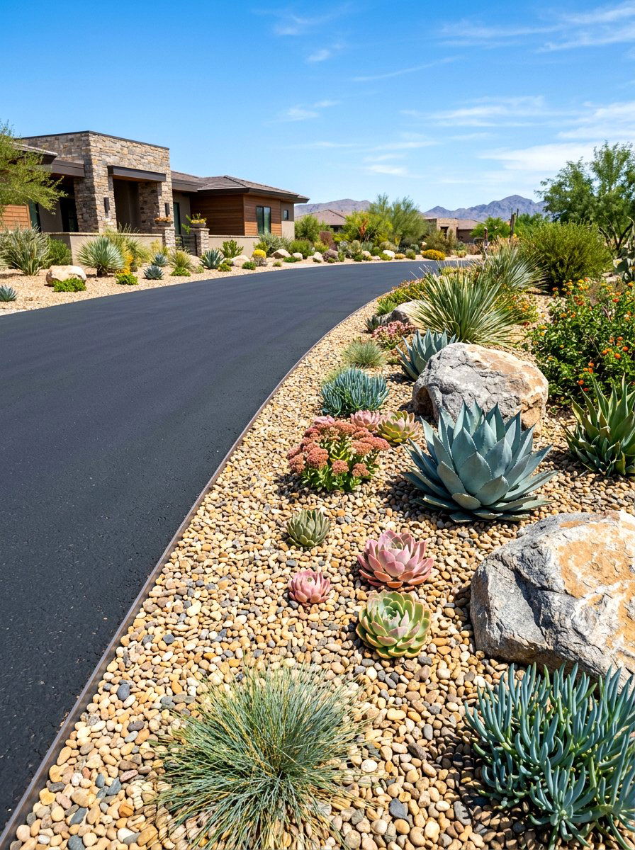 Gravel driveway border - 30 driveway side garden ideas