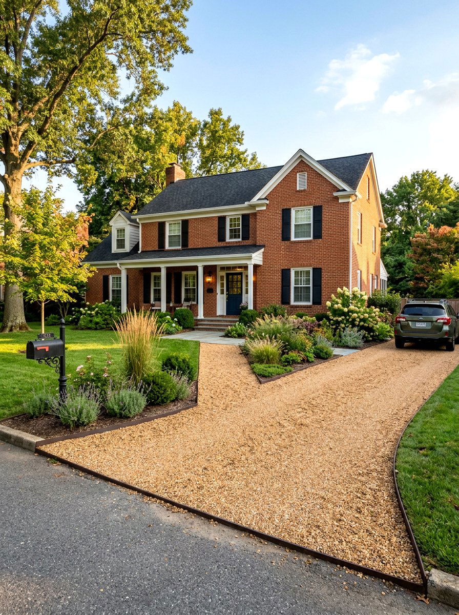 Gravel driveway path - 30 low maintenance front yard ideas