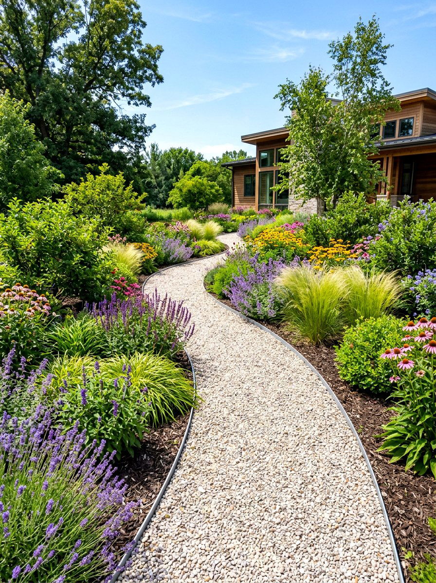 Gravel garden path - 30 bird friendly backyard landscaping ideas