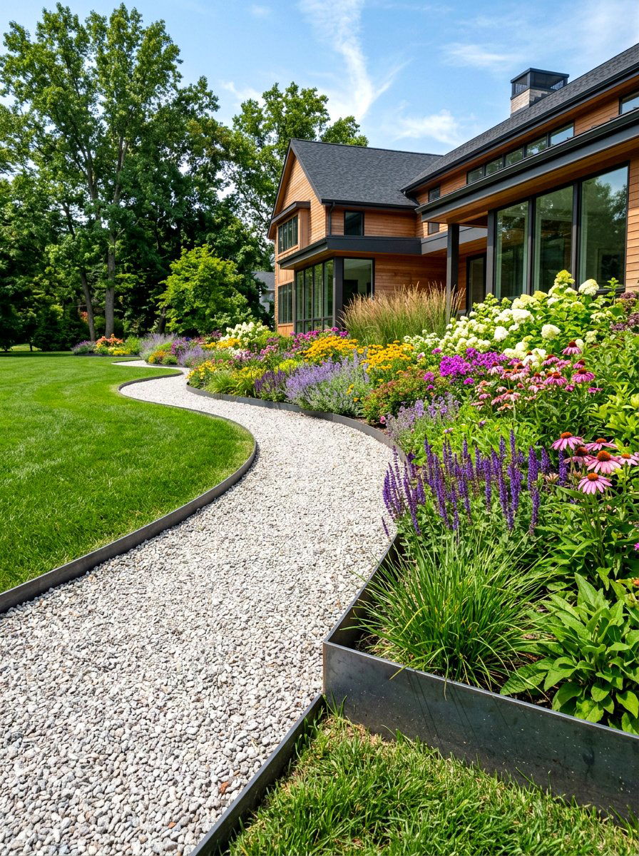 Gravel path edging - 30 formal front garden ideas