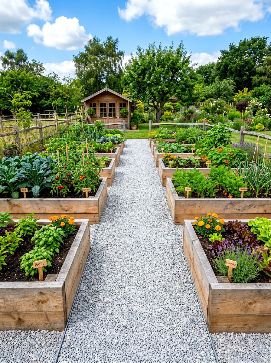 Gravel path raised bed - 30 modern raised bed ideas