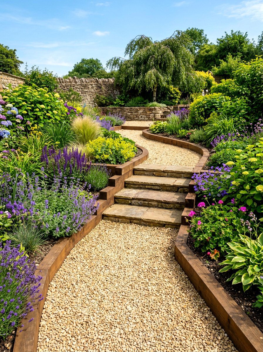 Gravel path transition - 30 split level backyard ideas