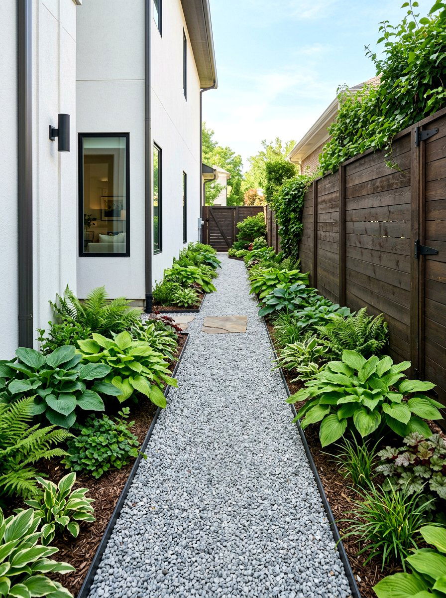 Gravel side yard path - 30 narrow side yard path ideas