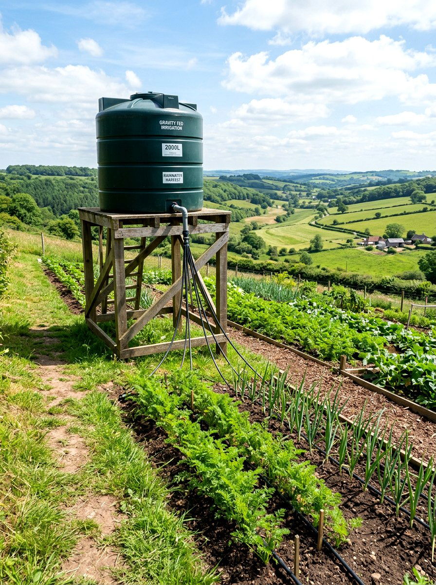 Gravity fed drip irrigation - 30 vegetable garden watering ideas