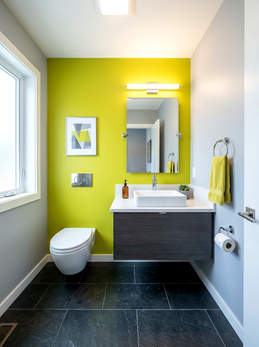 Gray And Chartreuse Palette - 30 chartreuse powder room ideas