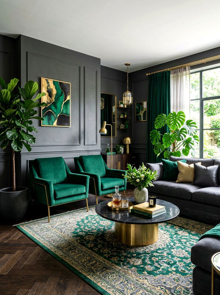 Gray And Emerald Green Living Room - 30 gray living room ideas