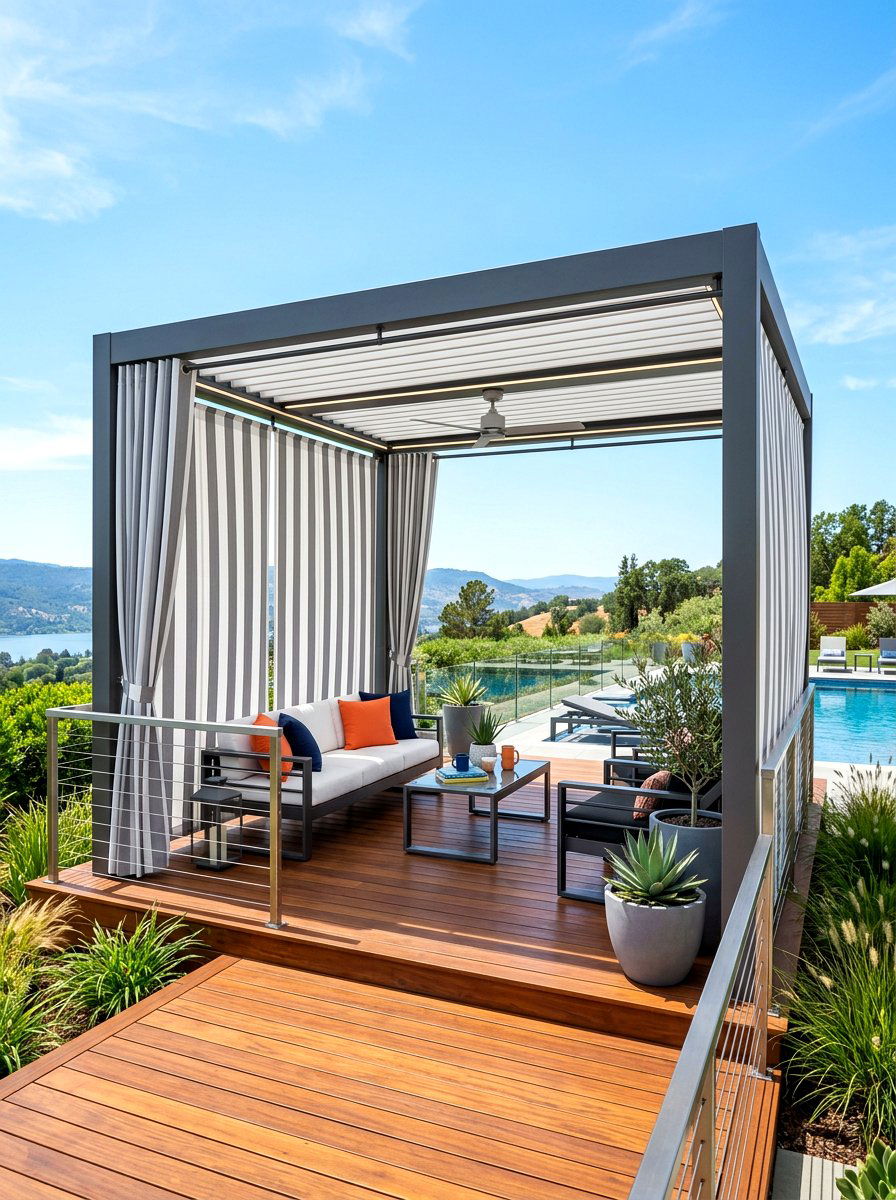Gray And White Contemporary Deck Cabana - 30 striped cabana backyard ideas