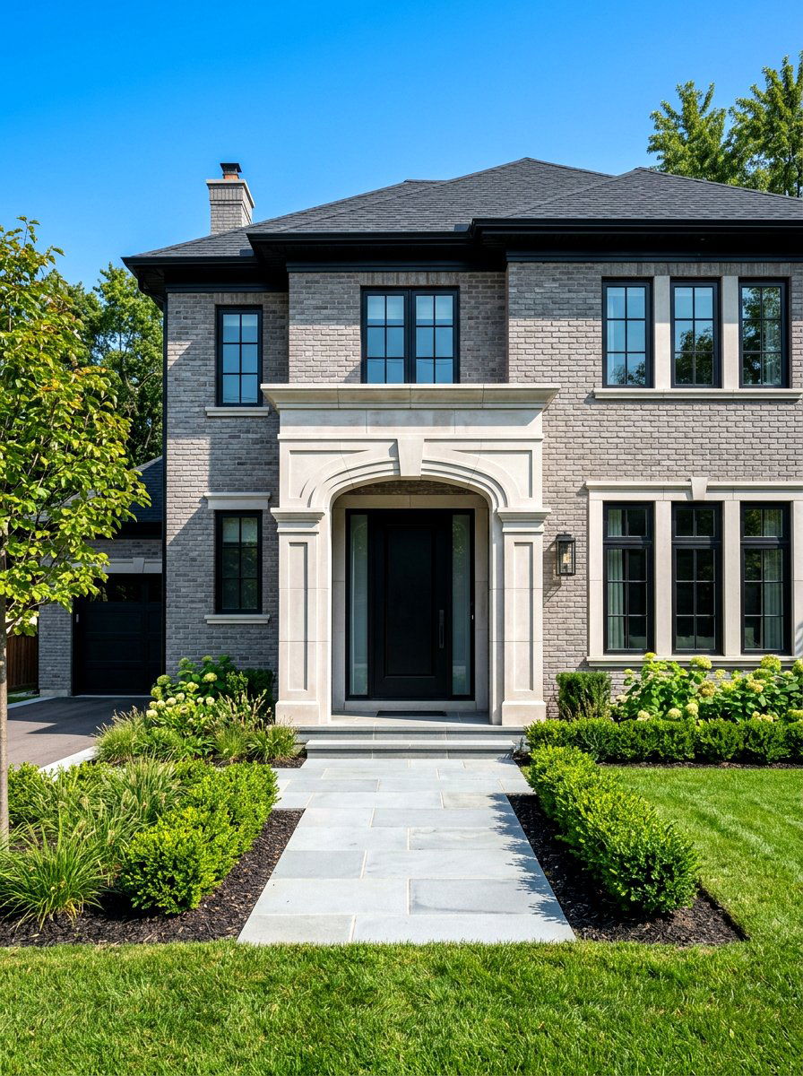 Gray Brick Limestone Entryway - 30 brick and limestone exterior ideas