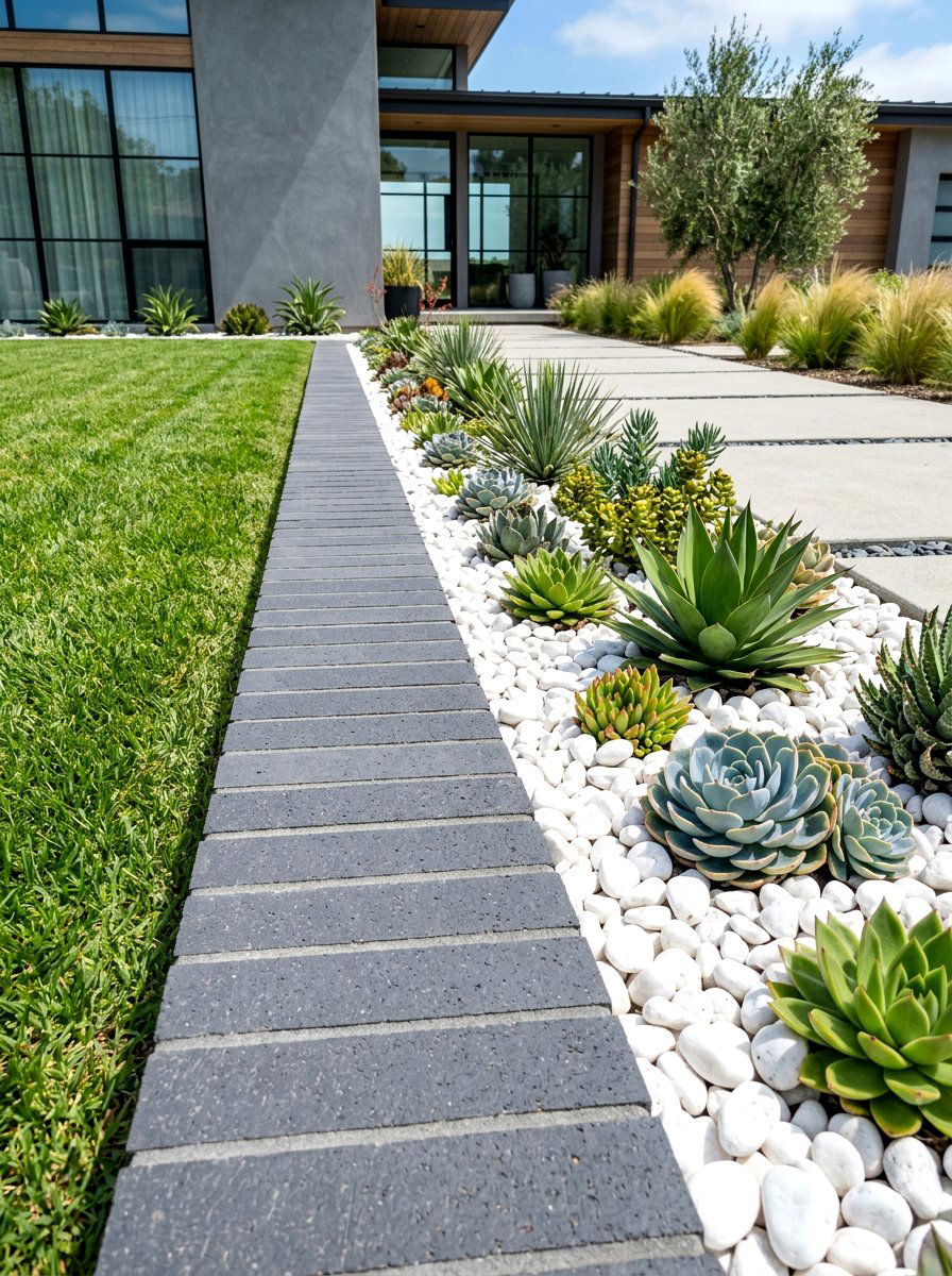 Gray Brick Modern Border - 30 brick border front yard ideas