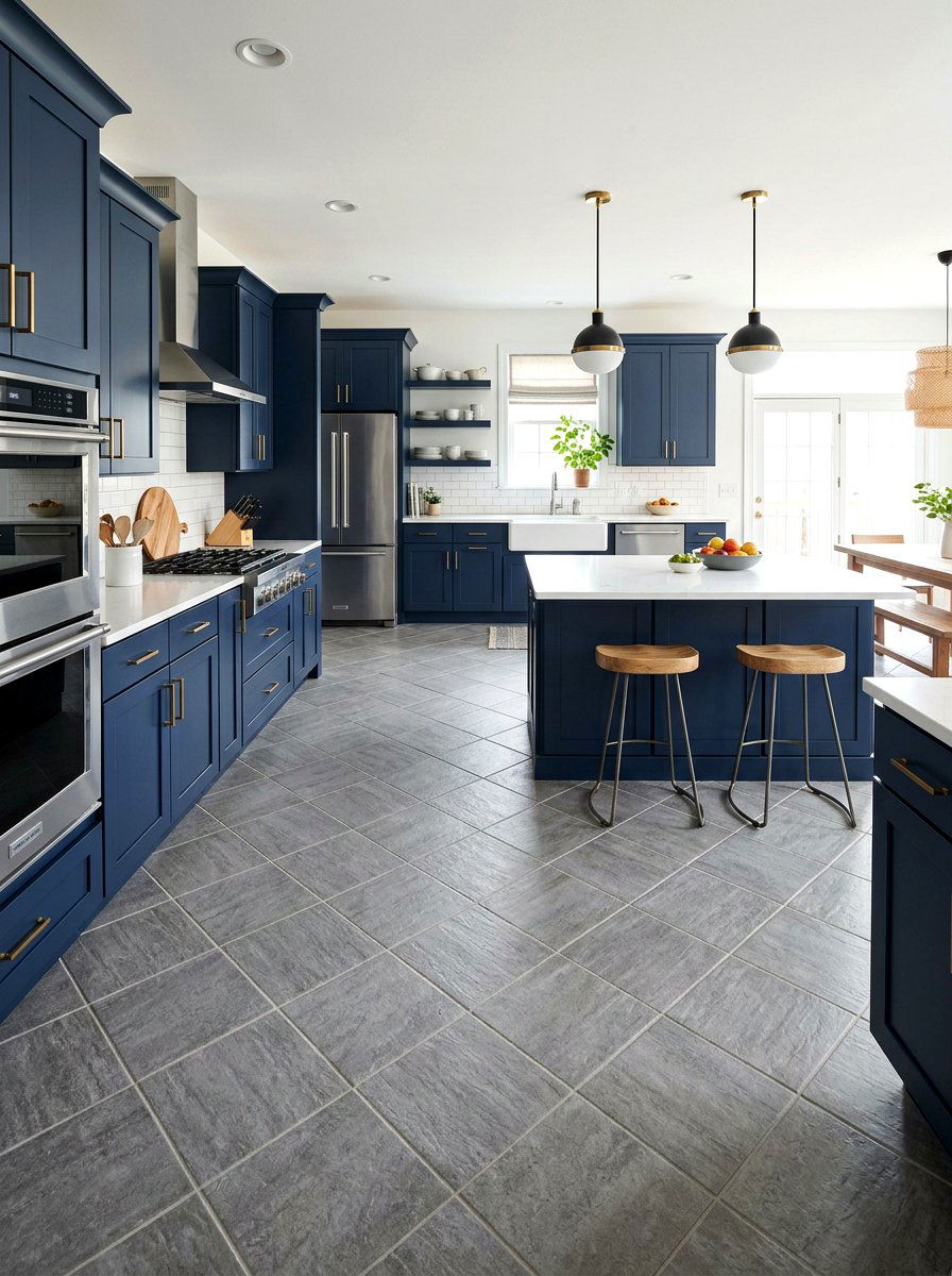 Gray Ceramic Diagonal Tile - 30 diagonal tile kitchen floor ideas