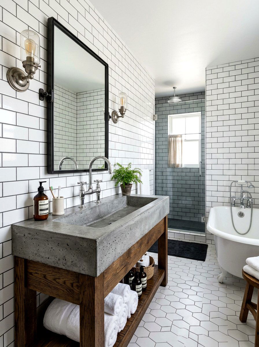 Gray Concrete Sink Subway Tile - 30 concrete sink bathroom ideas