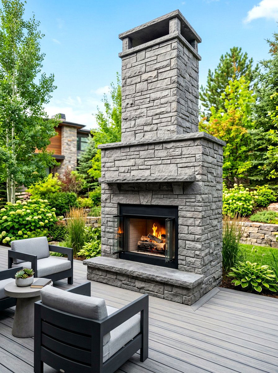 Gray Cultured Stone Fireplace - 30 stone outdoor fireplace ideas