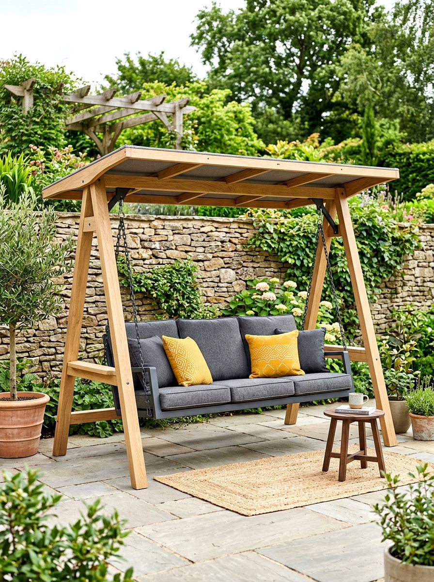 Gray Cushion Outdoor Swing - 30 porch daybed swing ideas