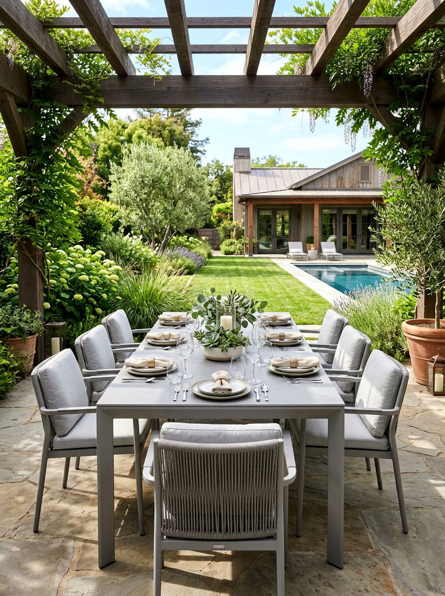 Gray Dining Table - 30 metal patio furniture ideas