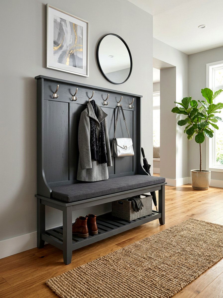 Gray Entryway Bench With Hooks - 30 entry bench and hooks ideas