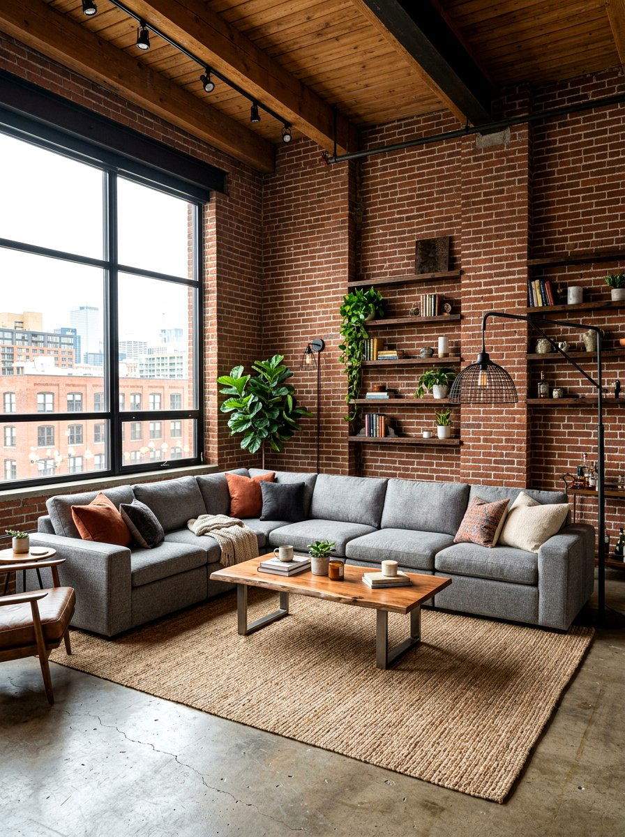 Gray Fabric Oversized Sectional - 30 pit sofa living room ideas