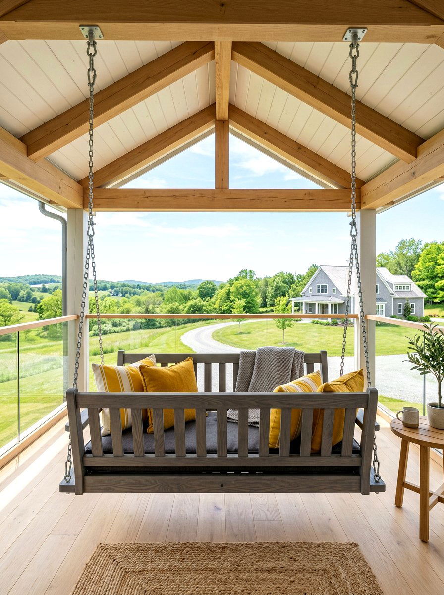 Gray Farmhouse Porch Swing - 30 farmhouse porch swing ideas