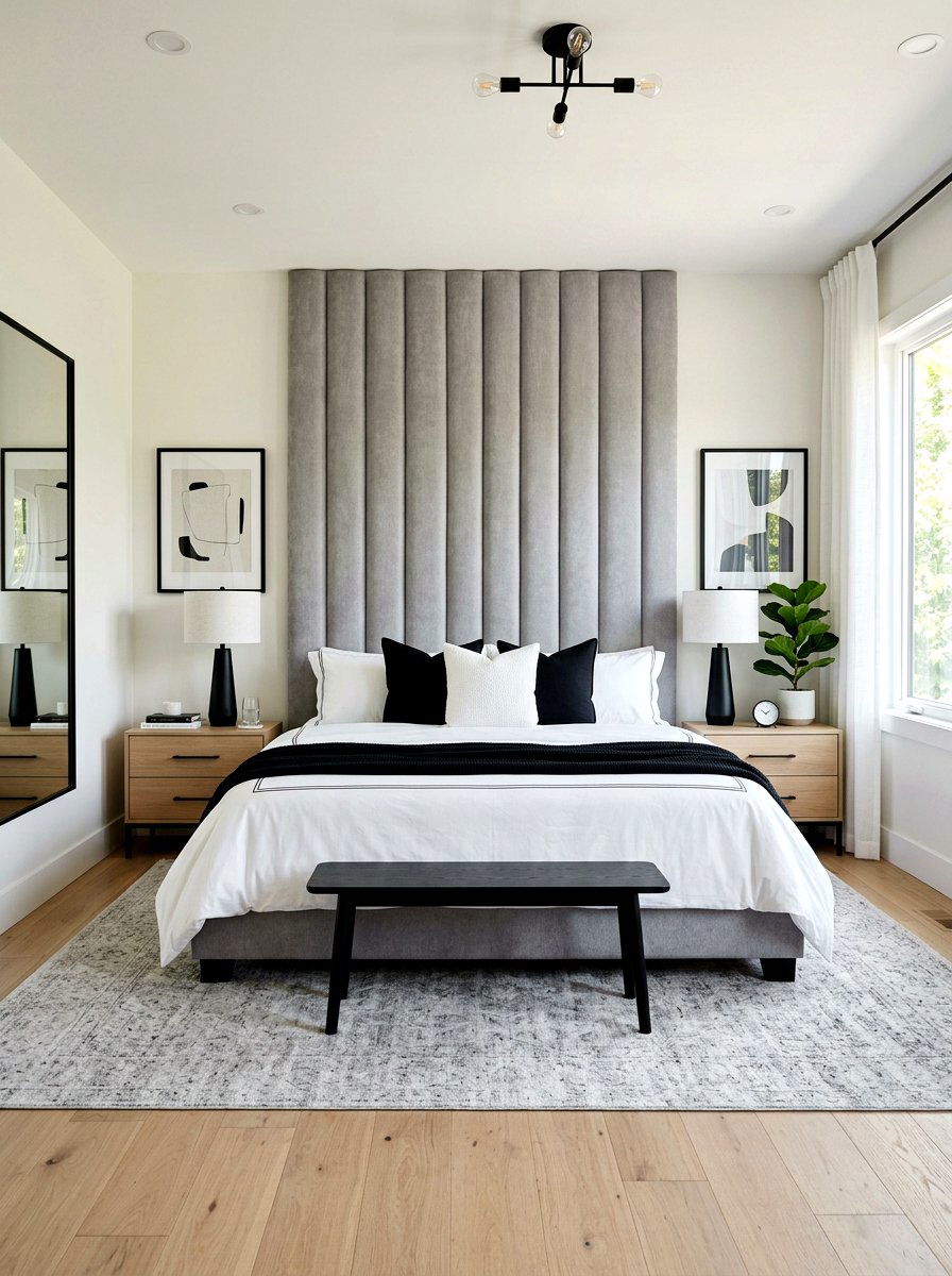 Gray Fluted Headboard - 30 fluted headboard ideas