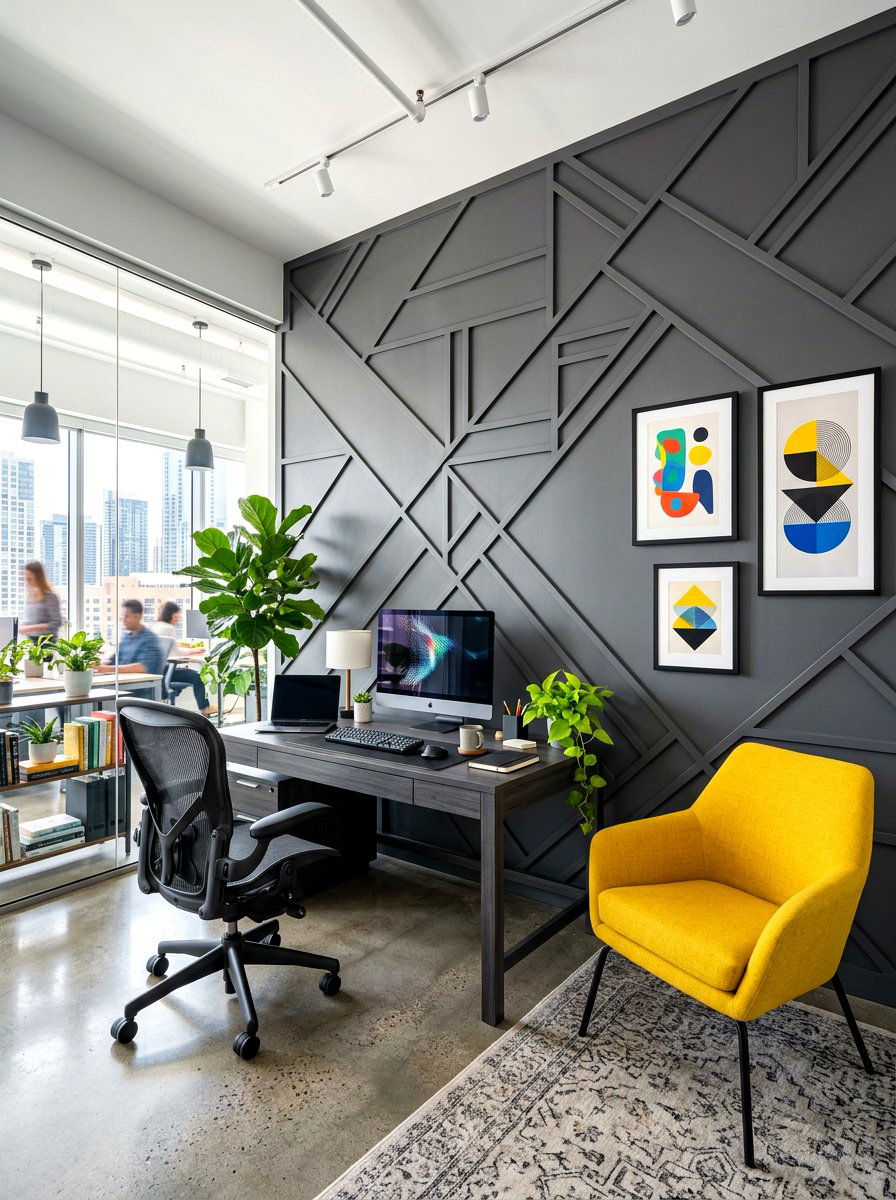 Gray Geometric Wall Paneling - 30 office wall molding ideas