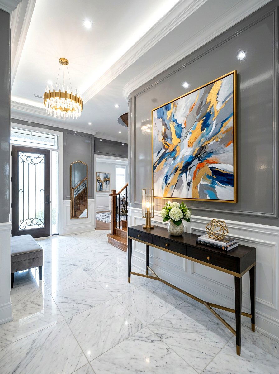 Gray Gloss Entryway Foyer - 30 lacquered room ideas