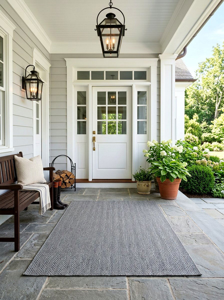 Gray Herringbone Entry Rug - 30 front porch rug ideas
