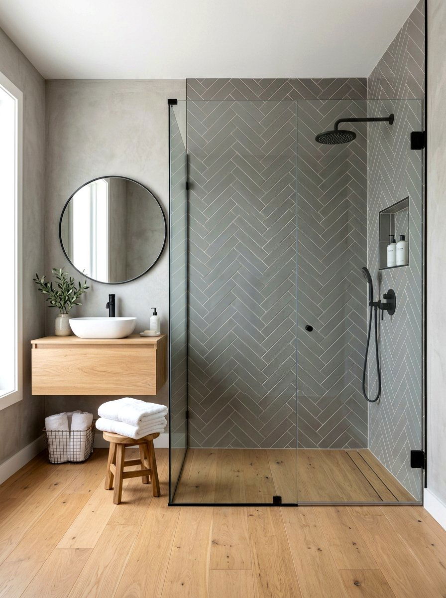Gray Herringbone Shower Wall - 30 herringbone shower tile ideas