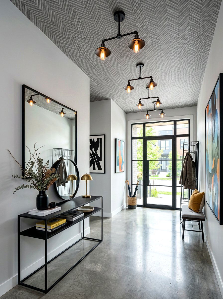 Gray Herringbone Wallpaper Foyer - 30 wallpapered foyer ceiling ideas