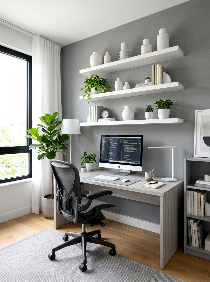 Gray Home Office - 30 layered neutral decor ideas