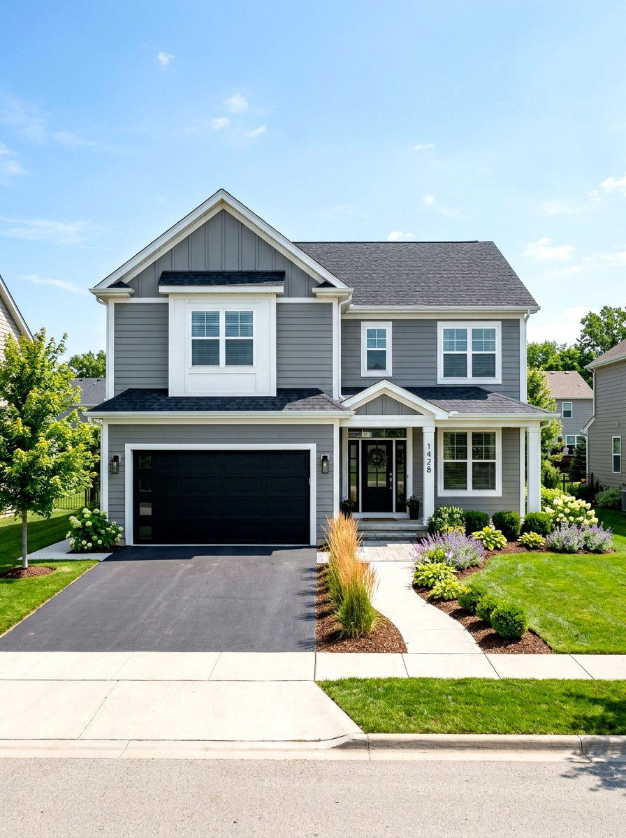 Gray Horizontal Siding With Black Garage Door - 30 gray house exterior ideas