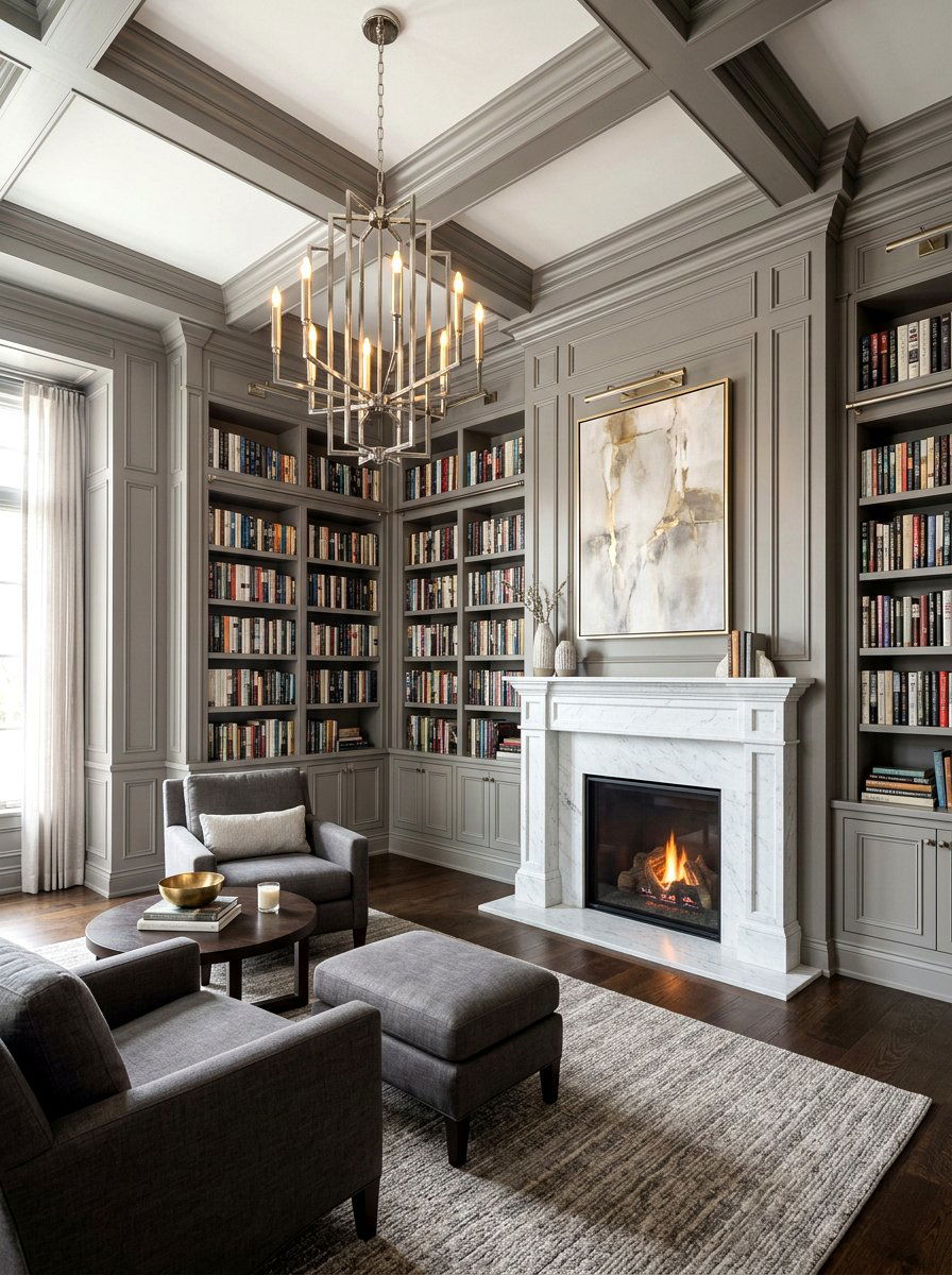 Gray Library Millwork Ideas - 30 paneled library ideas