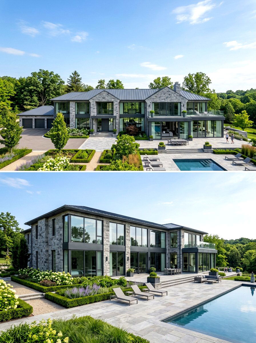 Gray Limestone Exterior With Large Windows - 30 gray house exterior ideas