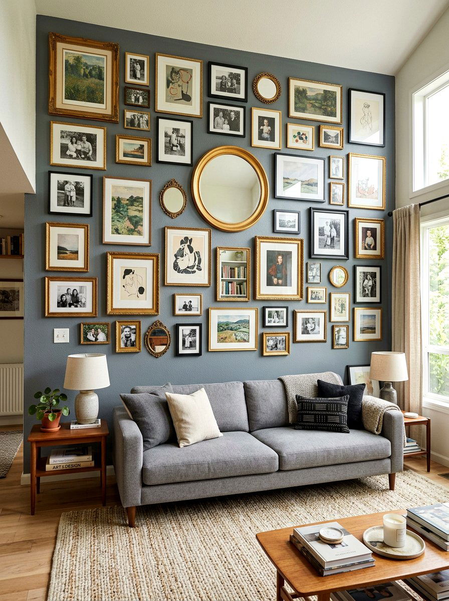 Gray Living Room With Gallery Wall - 30 steel gray living room ideas
