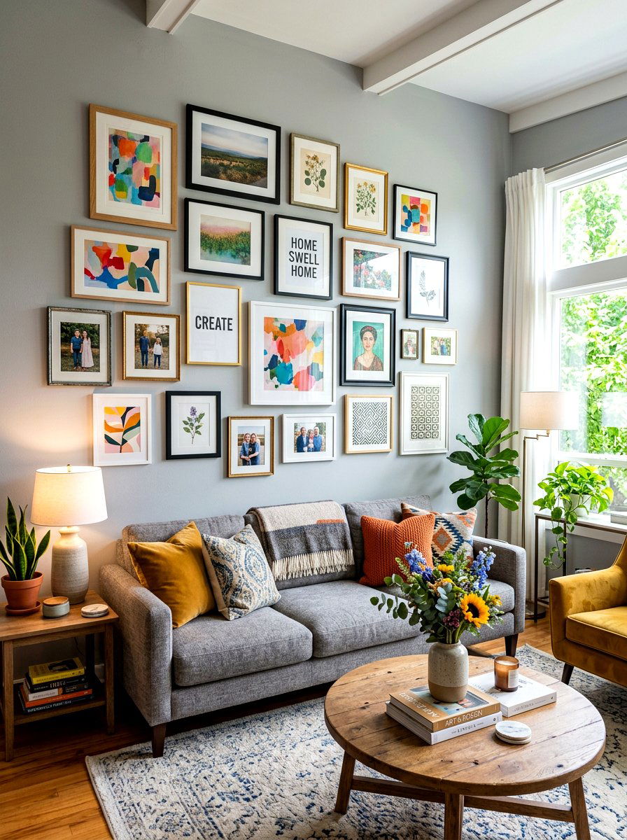Gray Living Room With Gallery Wall - 30 gray living room ideas