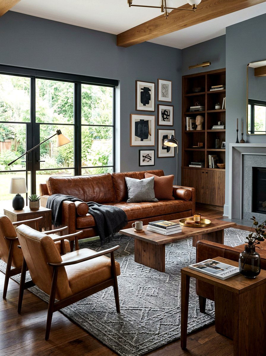 Gray Living Room With Leather Furniture - 30 steel gray living room ideas