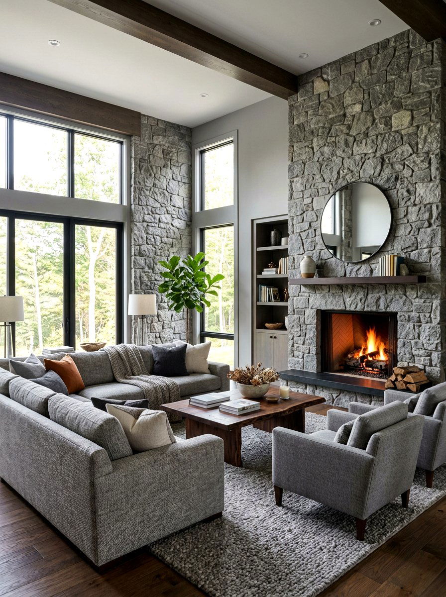 Gray Living Room With Stone - 30 gray living room ideas