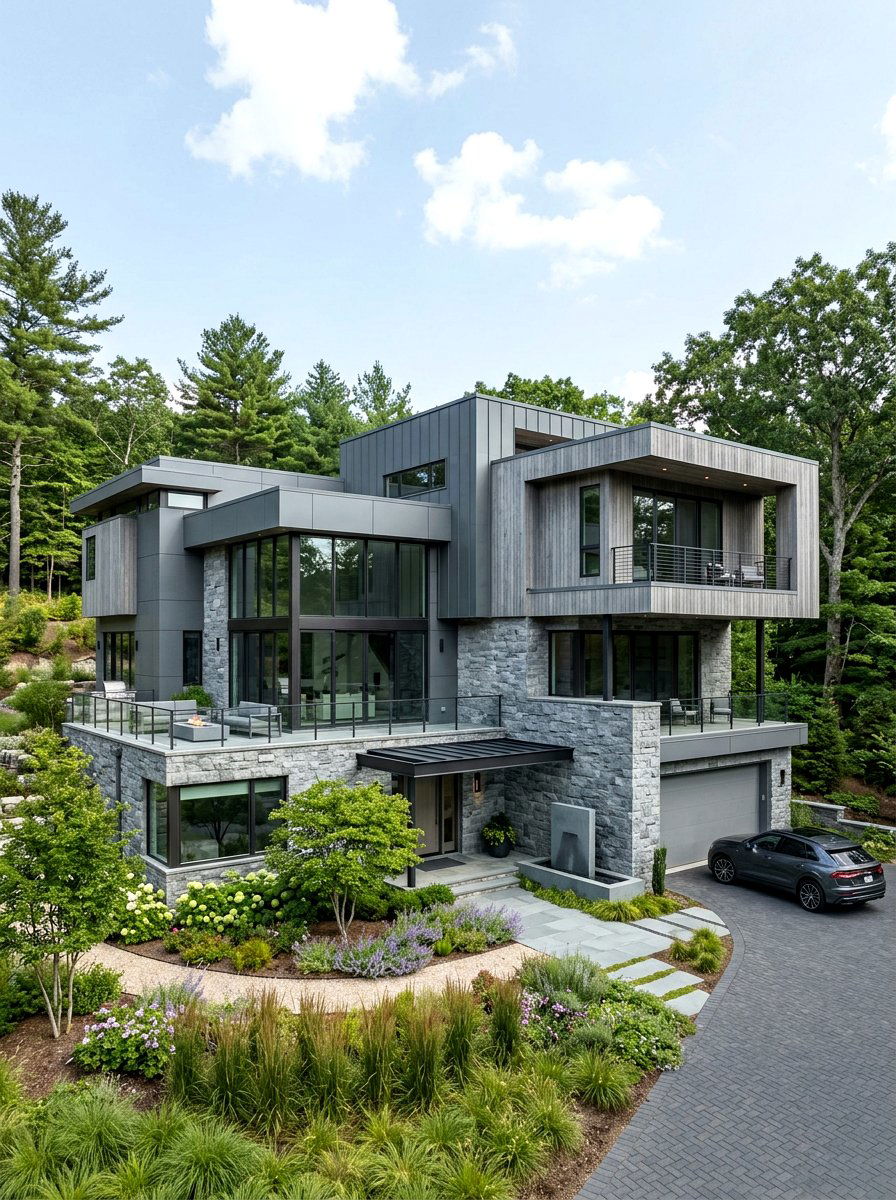 Gray Mixed Materials With Stone And Wood - 30 gray house exterior ideas