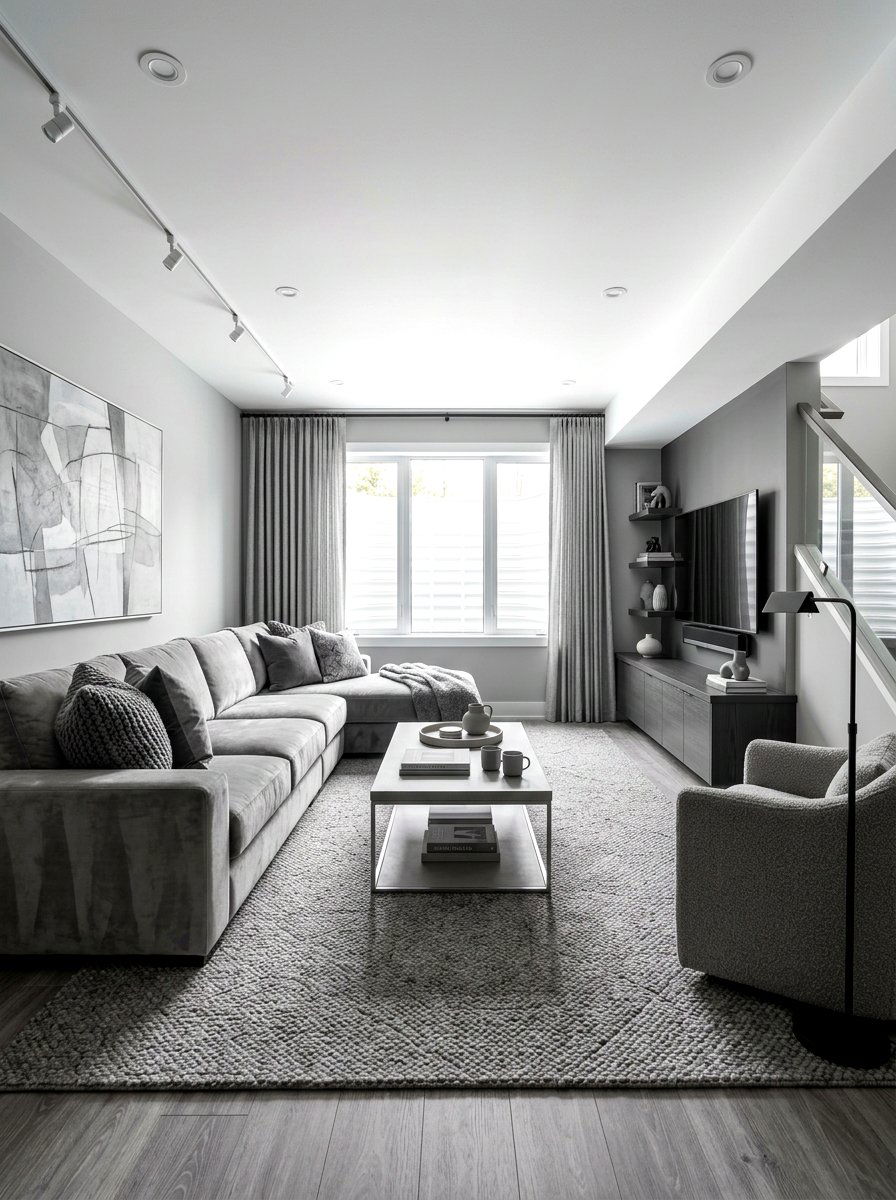 Gray Monochrome Basement Living - 30 basement family room ideas