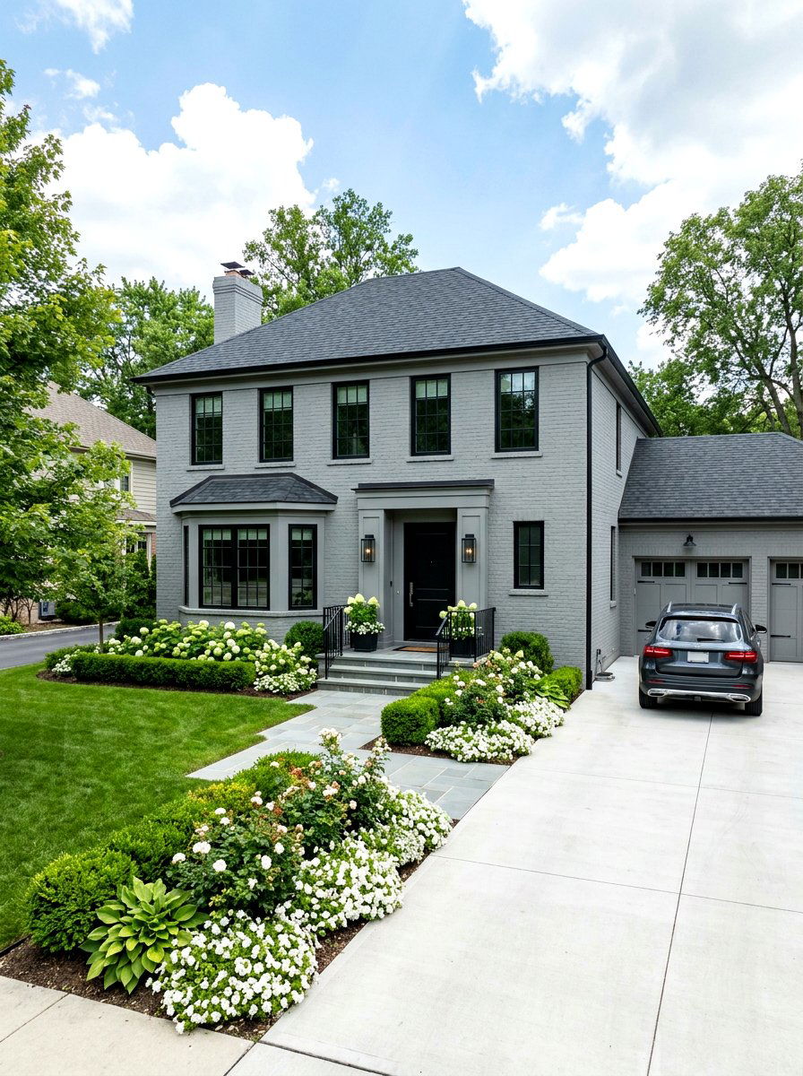 Gray Painted Brick Exterior With Black Windows - 30 gray house exterior ideas