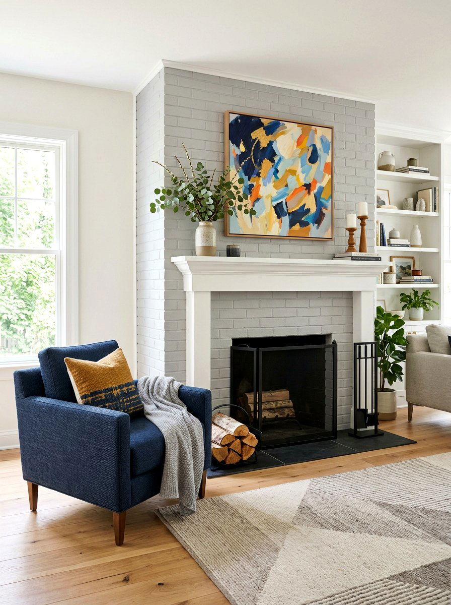 Gray Painted Brick Fireplace - 30 brick fireplace ideas