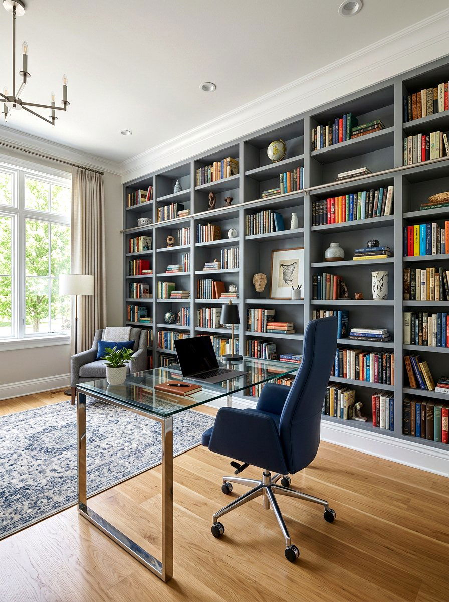 Gray Painted Library Shelving - 30 classic office library ideas