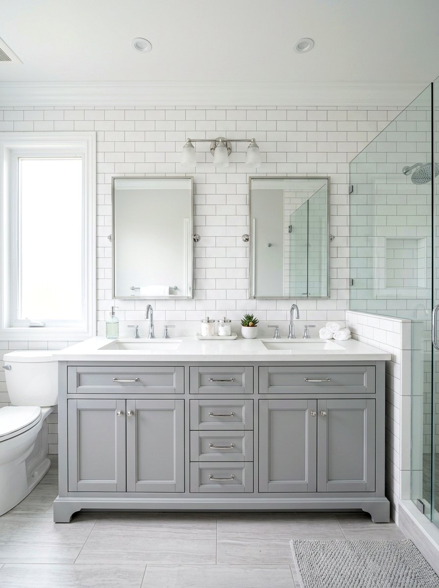 Gray Shaker Style Bathroom - 30 double vanity ideas