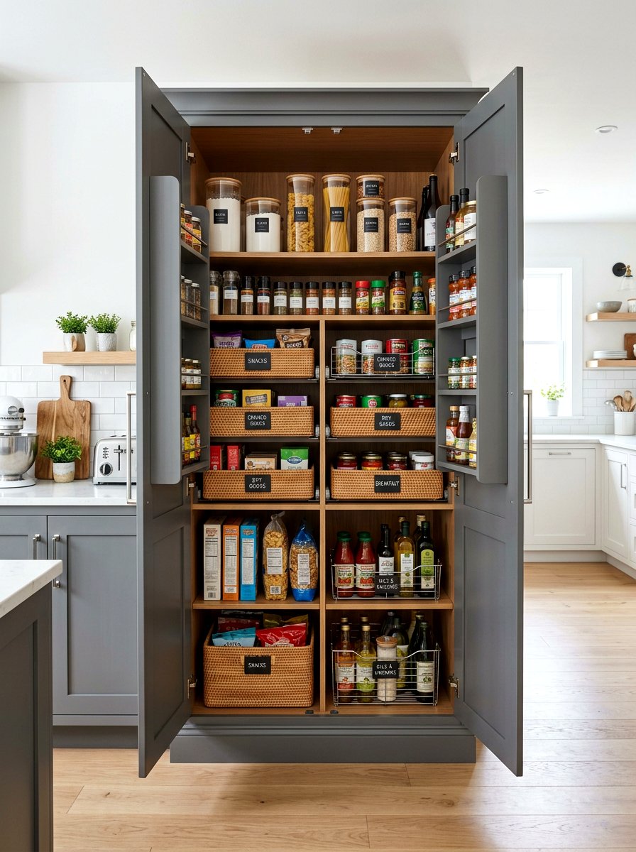 Gray Shaker Style Wardrobe - 30 freestanding kitchen cabinet ideas