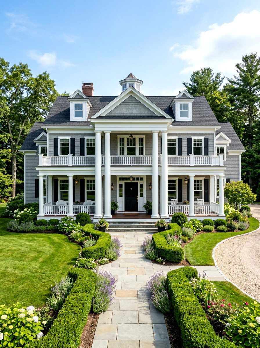 Gray Shingle Siding With White Columns - 30 gray house exterior ideas