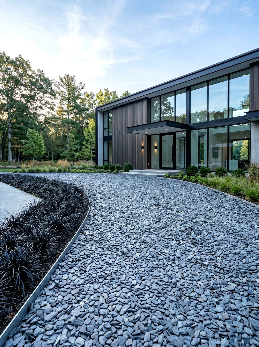 Gray Slate Chip Driveway - 30 gravel driveway ideas
