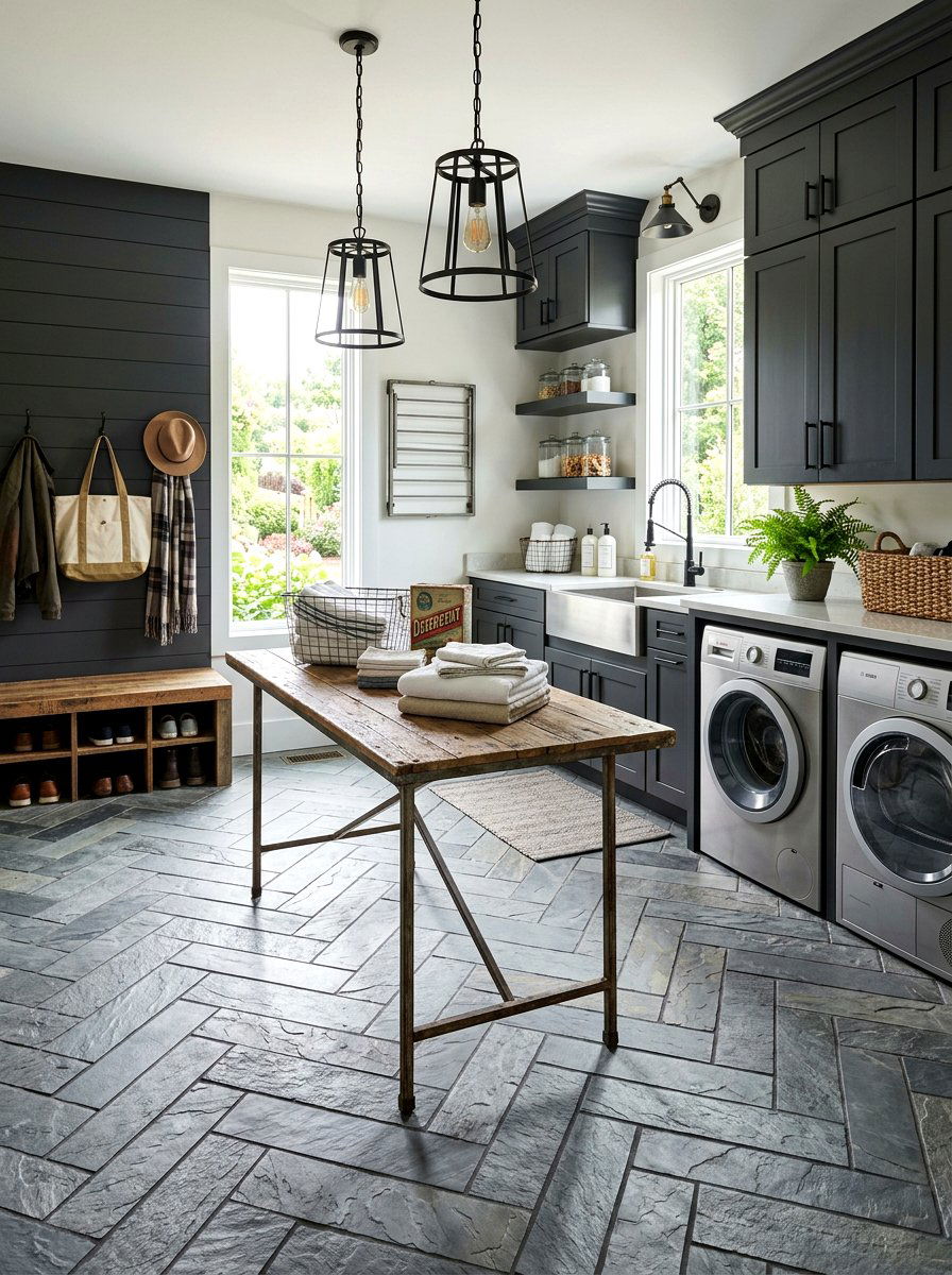 Gray Slate Tile - 30 laundry room floor tile ideas