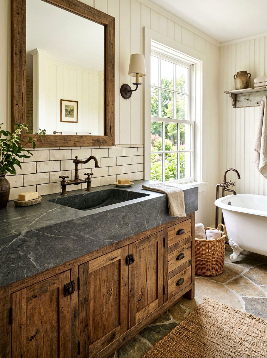 Gray Soapstone Integrated Sink - 30 integrated stone vanity ideas