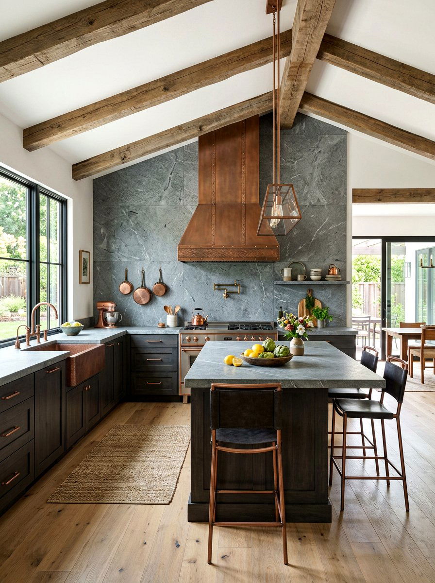 Gray Soapstone Slab Wall - 30 full slab stone wall kitchen ideas