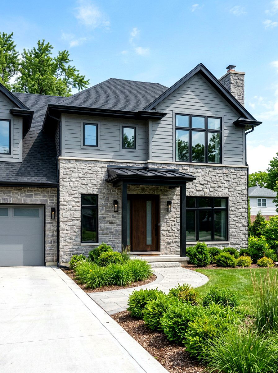 Gray Stone And Siding Mix - 30 front facade makeover ideas aesthetic