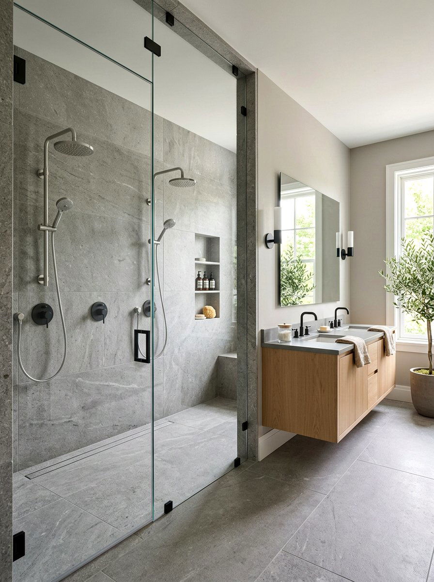 Gray Stone Double Shower - 30 double shower wall ideas
