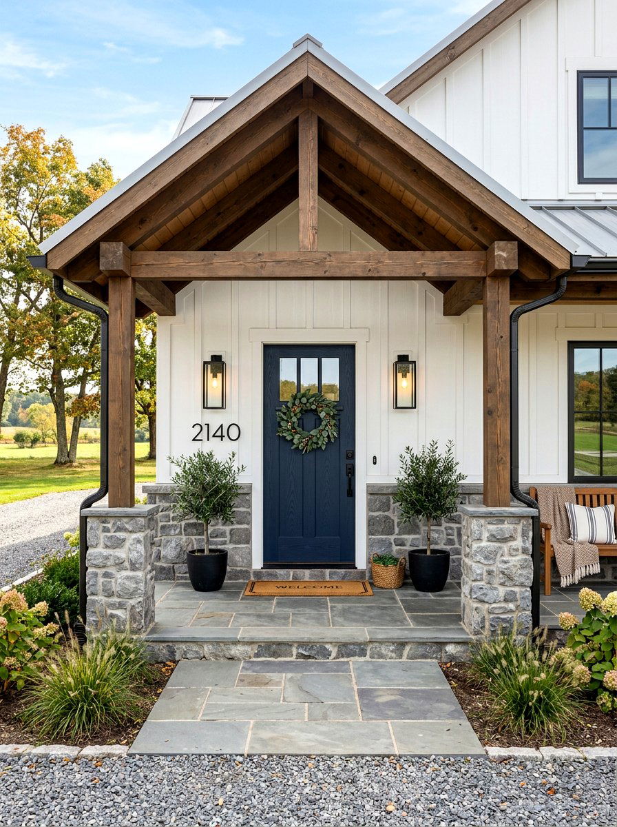 Gray Stone Entryway - 30 farmhouse front facade ideas